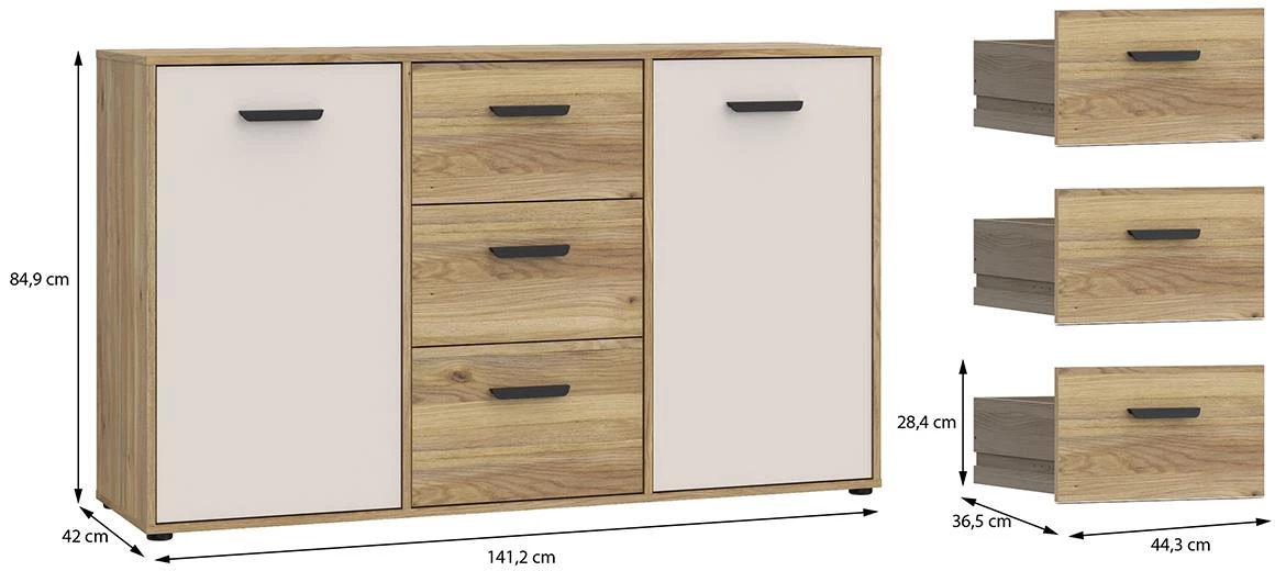 Mokkaro Mokk231-M802  komoda 141,2x42x84,9 hrast mauvella 042025/kašmir bež