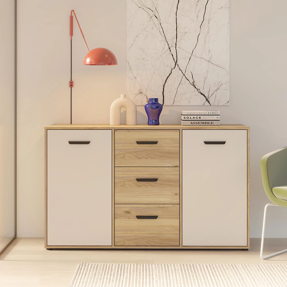 Mokkaro Mokk231-M802  komoda 141,2x42x84,9 hrast mauvella 042025/kašmir bež