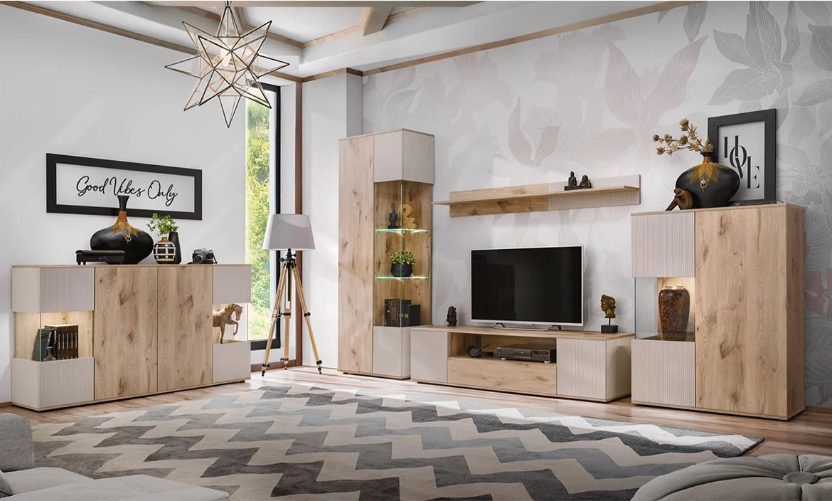 Catalina tv komoda 160x45x42 Wiking hrast/kašmir bež