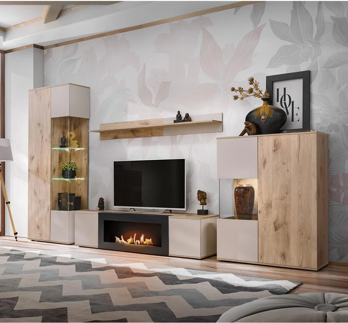 Catalina DVC CT WSN Vitrina 90x40x120 Wiking hrast/kašmir bež