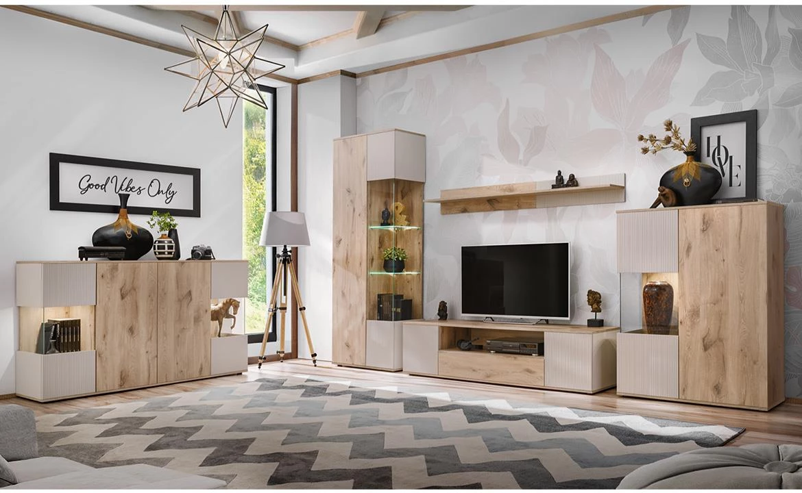 Catalina DVC CT WSN Vitrina 90x40x120 Wiking hrast/kašmir bež