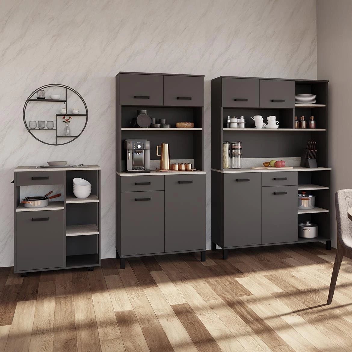 Linda 120 (NESSA) kuhinjski pomocni ormar/buffet 119,1x40x177 antracit siva