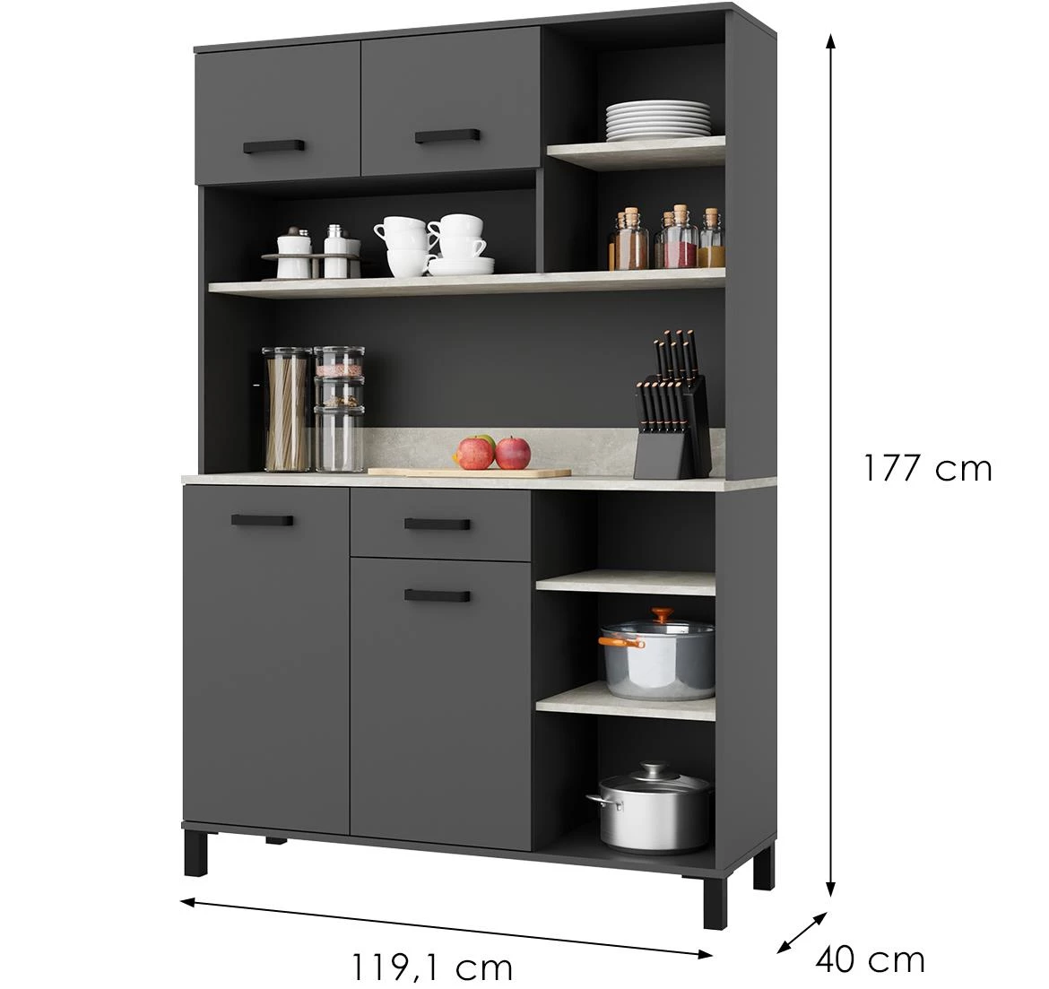 Linda 120 (NESSA) kuhinjski pomocni ormar/buffet 119,1x40x177 antracit siva