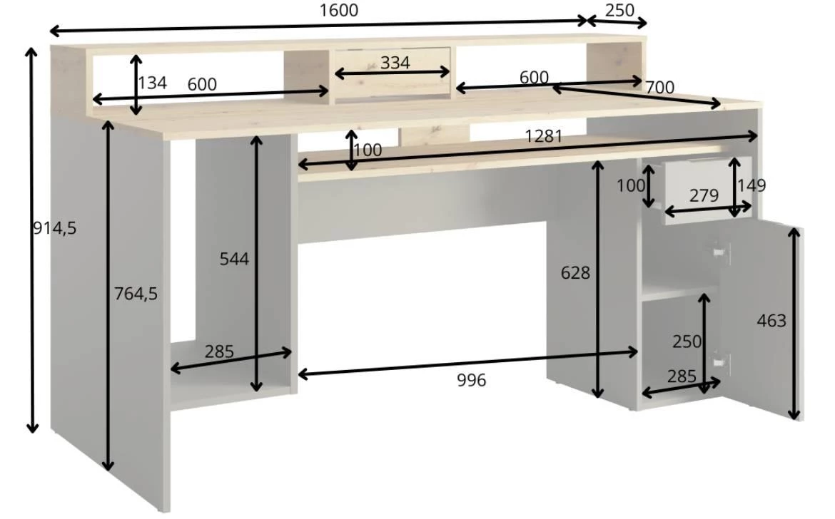 Rex 1d1sz radni stol 160x70x91 grafit crna/natur