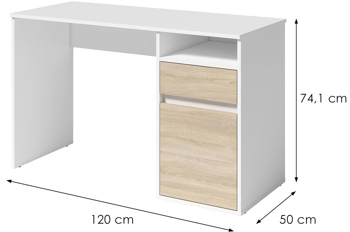 Billa 1d1sz radni stol 120x50x74,1beli/natur sonoma