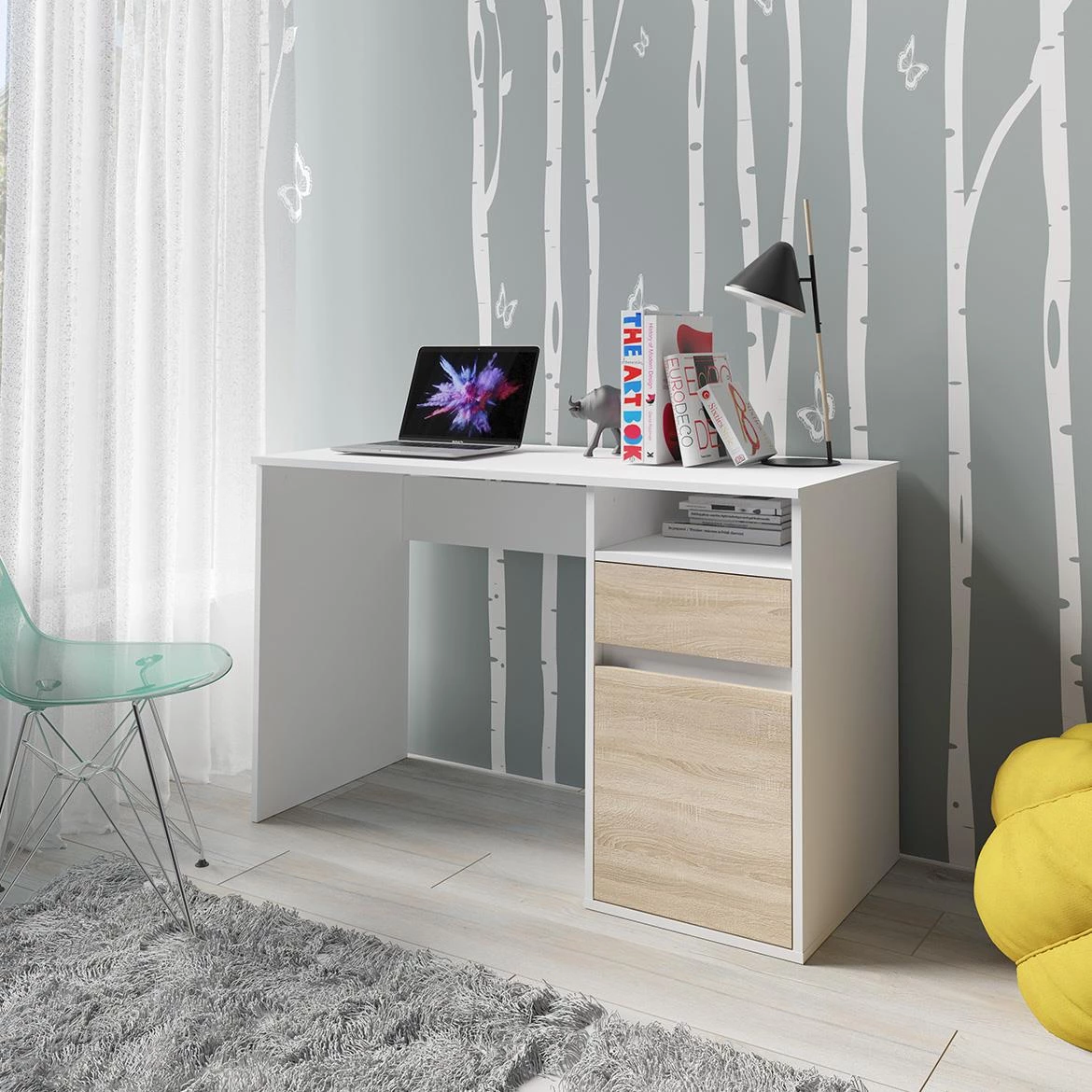 Billa 1d1sz radni stol 120x50x74,1beli/natur sonoma