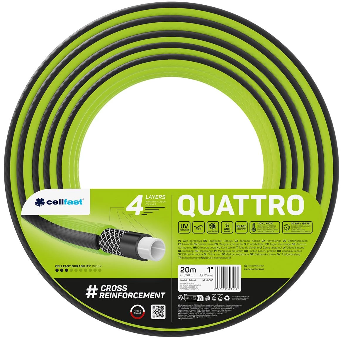 Baštensko crevo QUATTRO sa 4 slo?a 1 20 MB 10-080