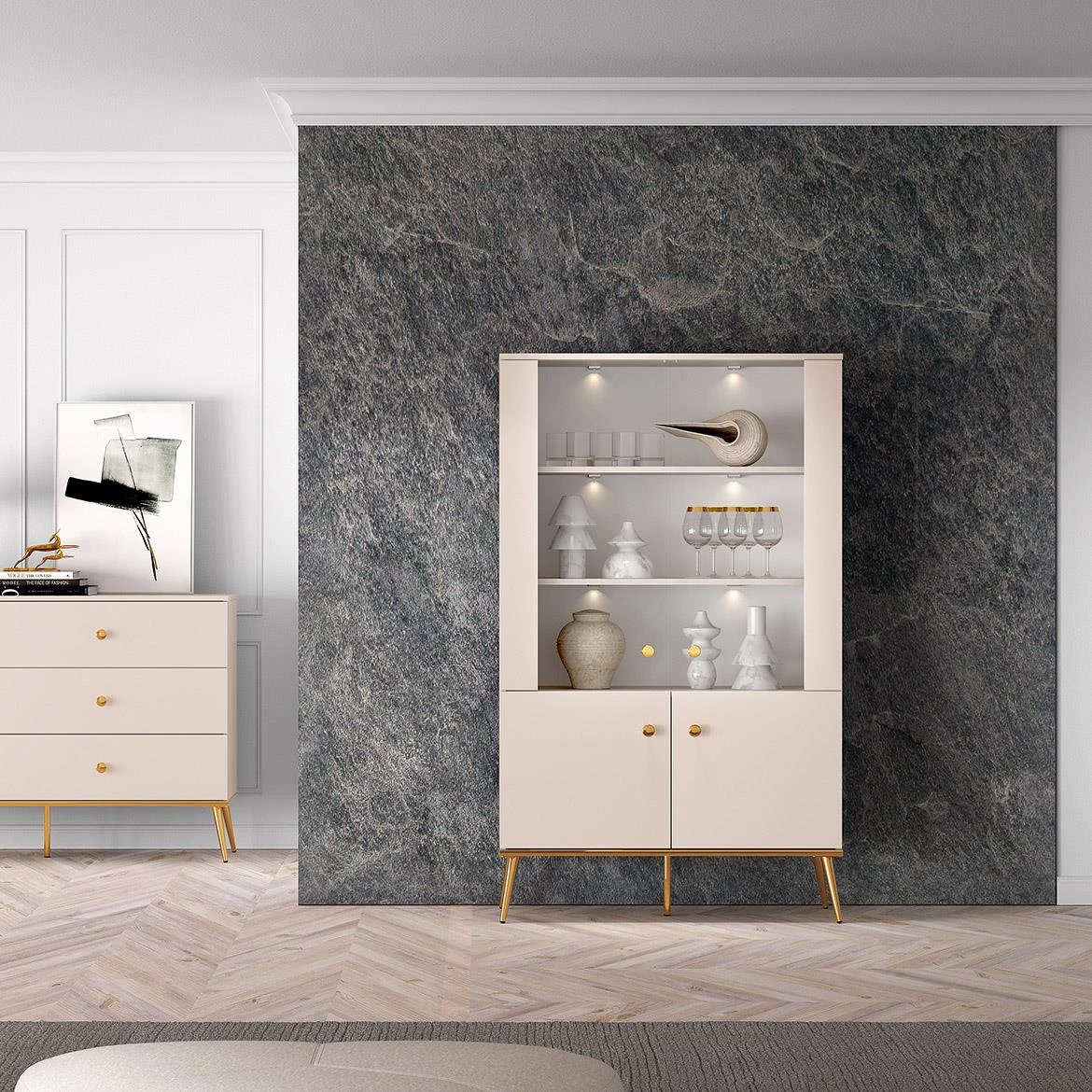 Selgin 02 vitrina 92x40x152 kašmir bež