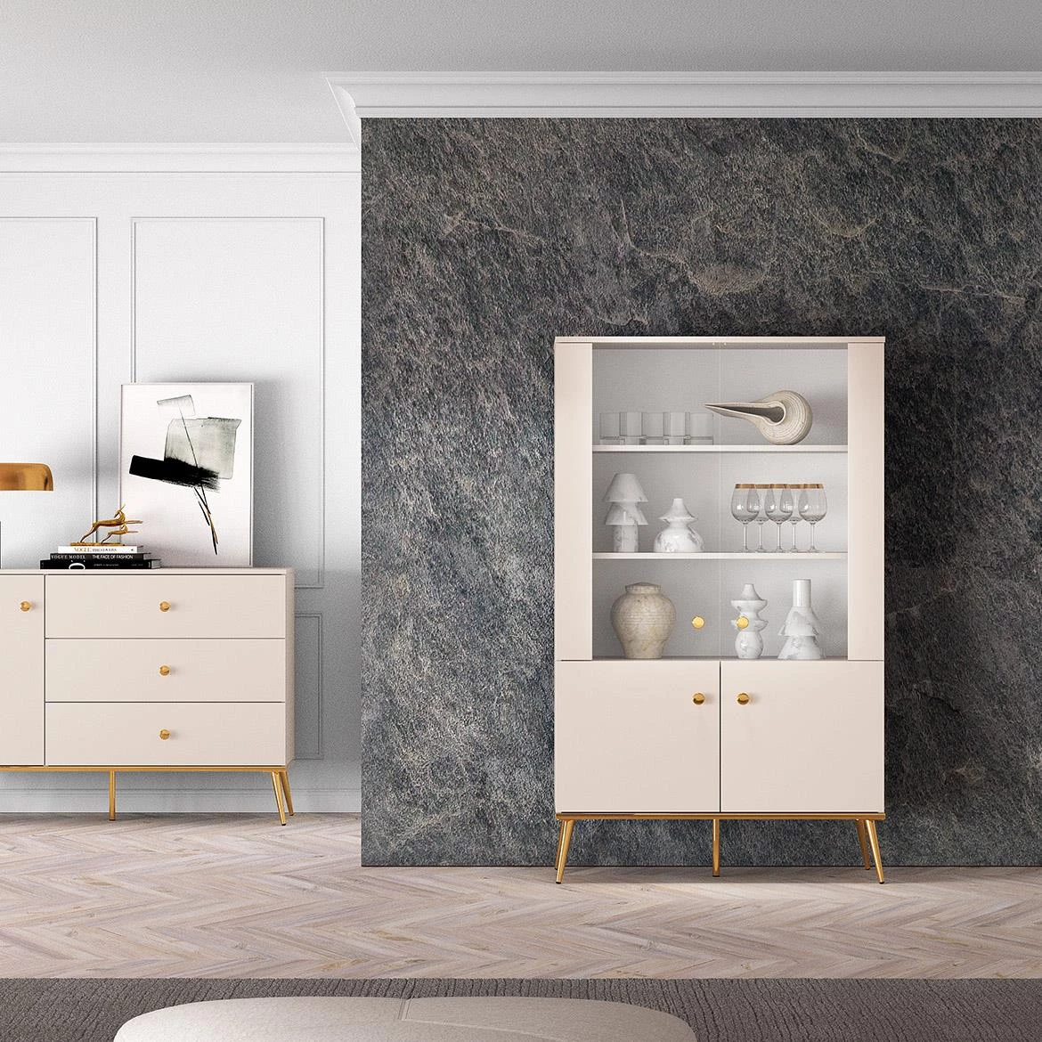 Selgin 02 vitrina 92x40x152 kašmir bež