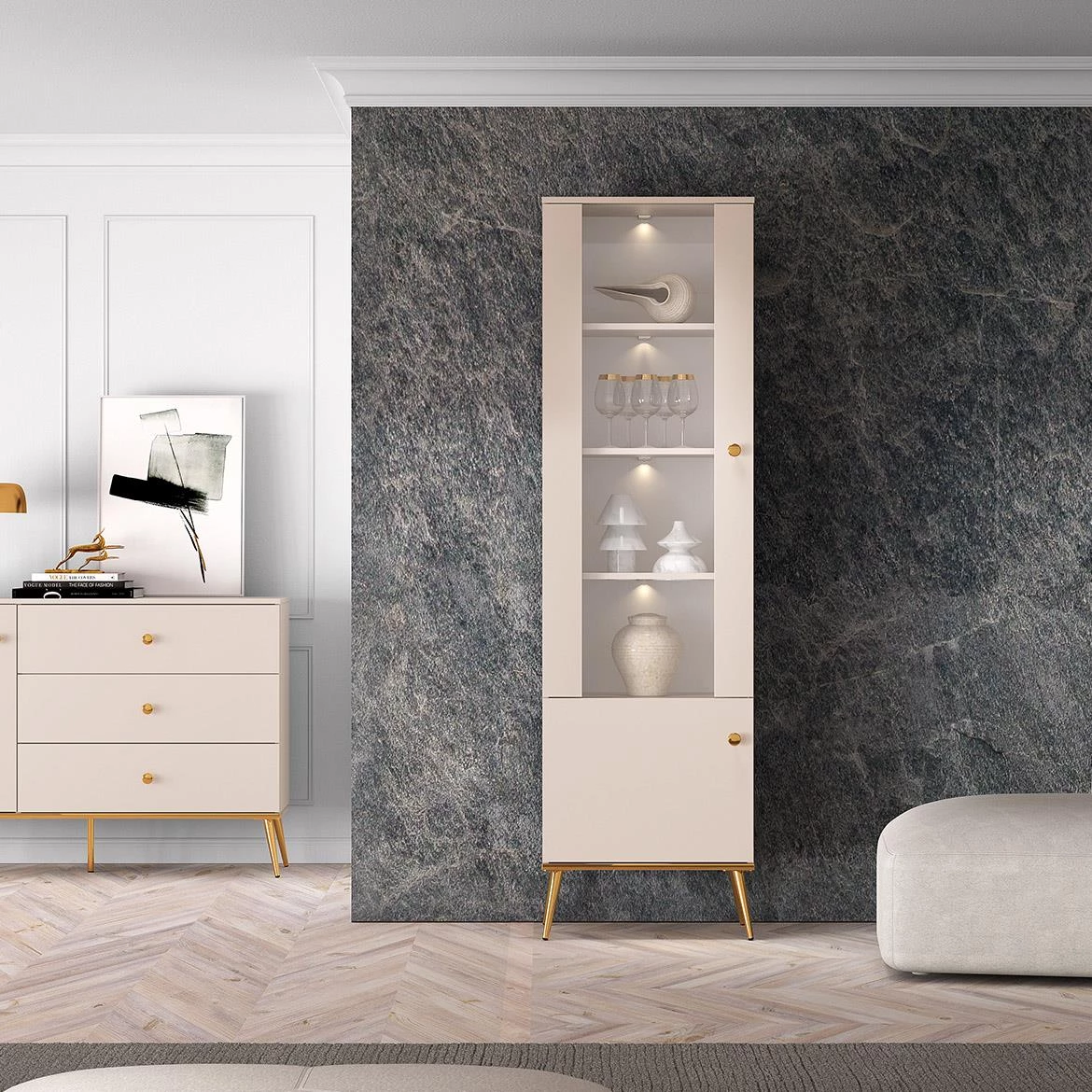 Selgin 01 vitrina 55x40x190 kašmir bež
