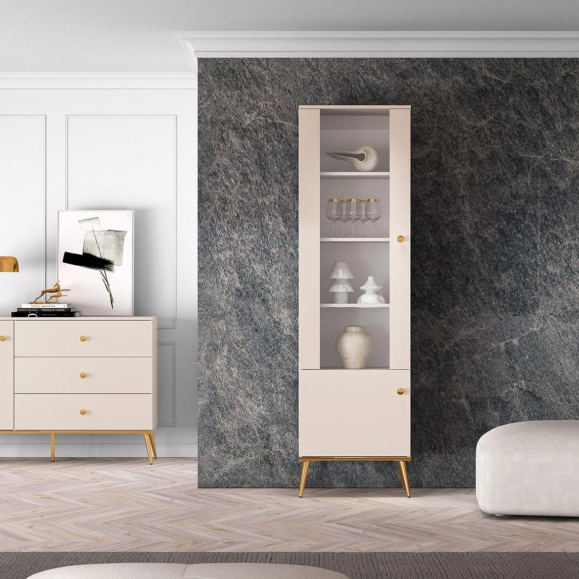 Selgin 01 vitrina 55x40x190 kašmir bež