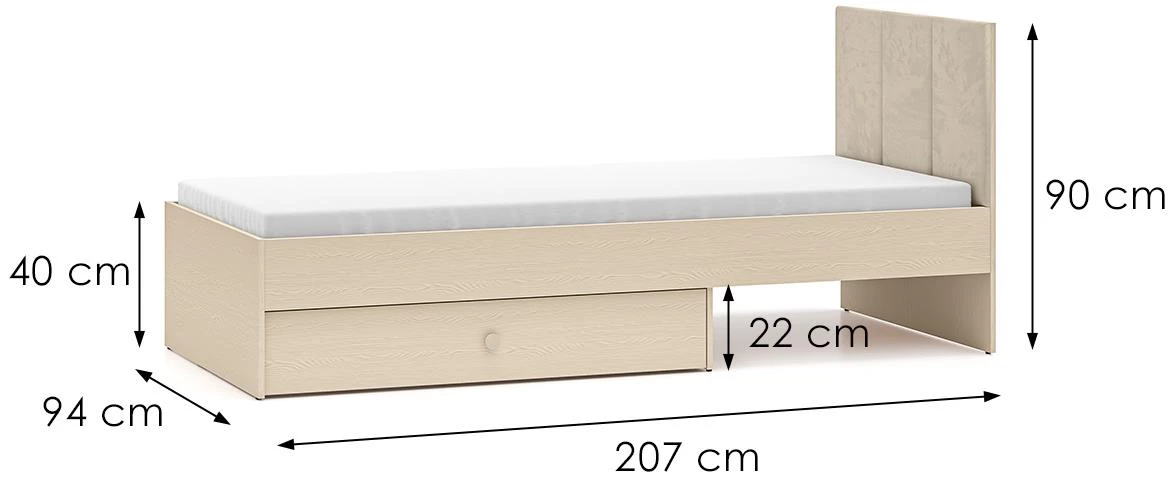 Mevel 08 krevet s podnicom i fiokom 94x207x90 sivi