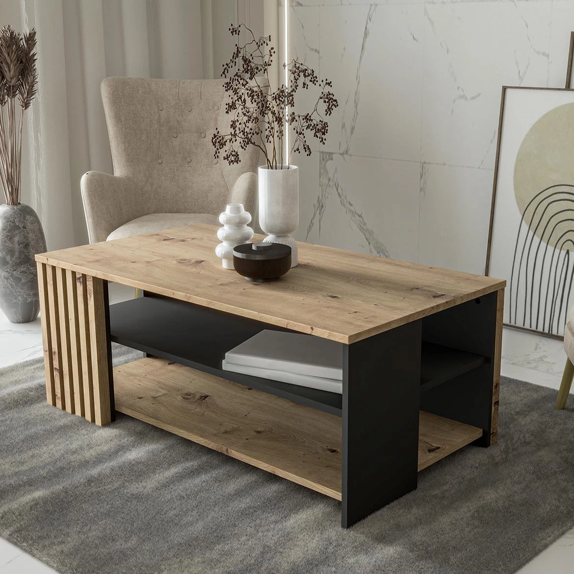 Zaandam CFTT5221-M624 stolic za dnevni boravak 110x60x45 artisan hrast/crni