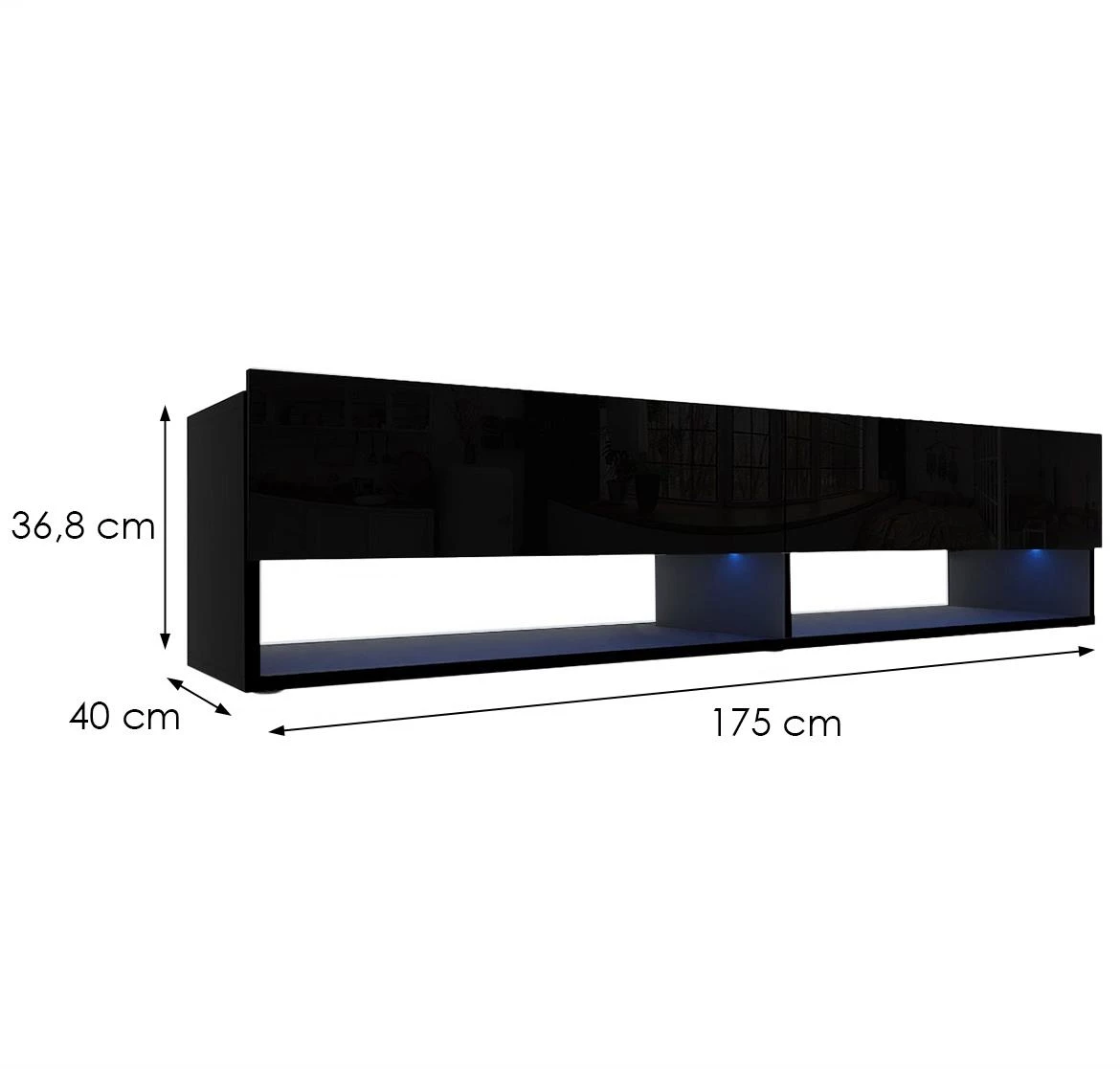 Izumi 175 BL TV komoda, mat crna/s?a?na