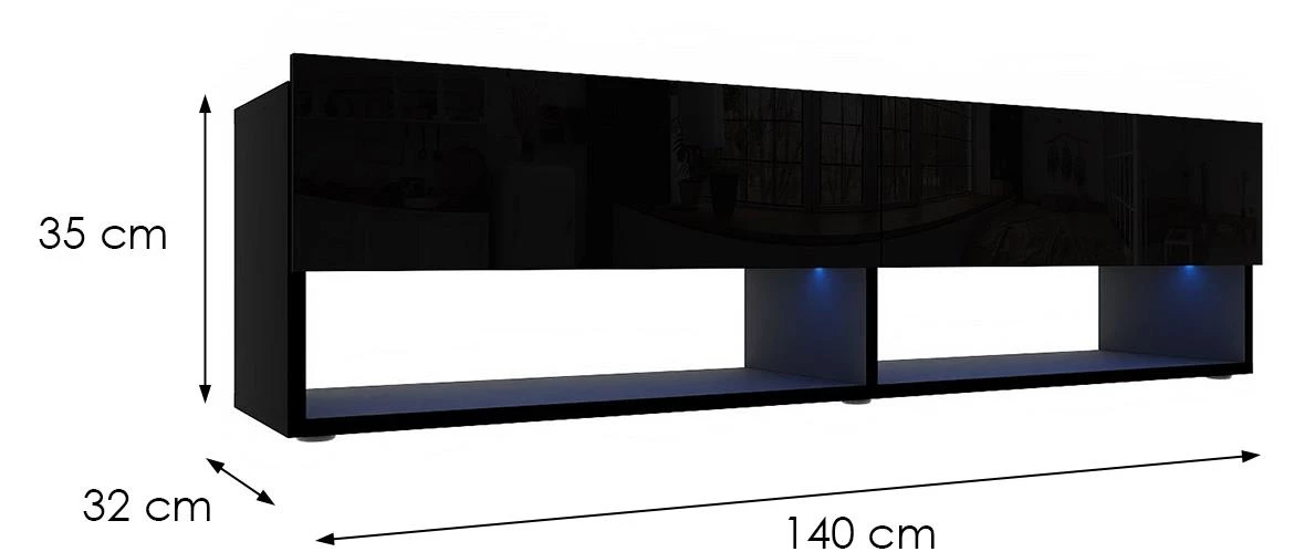 Izumi 140 BL TV komoda, mat crna/s?a?na