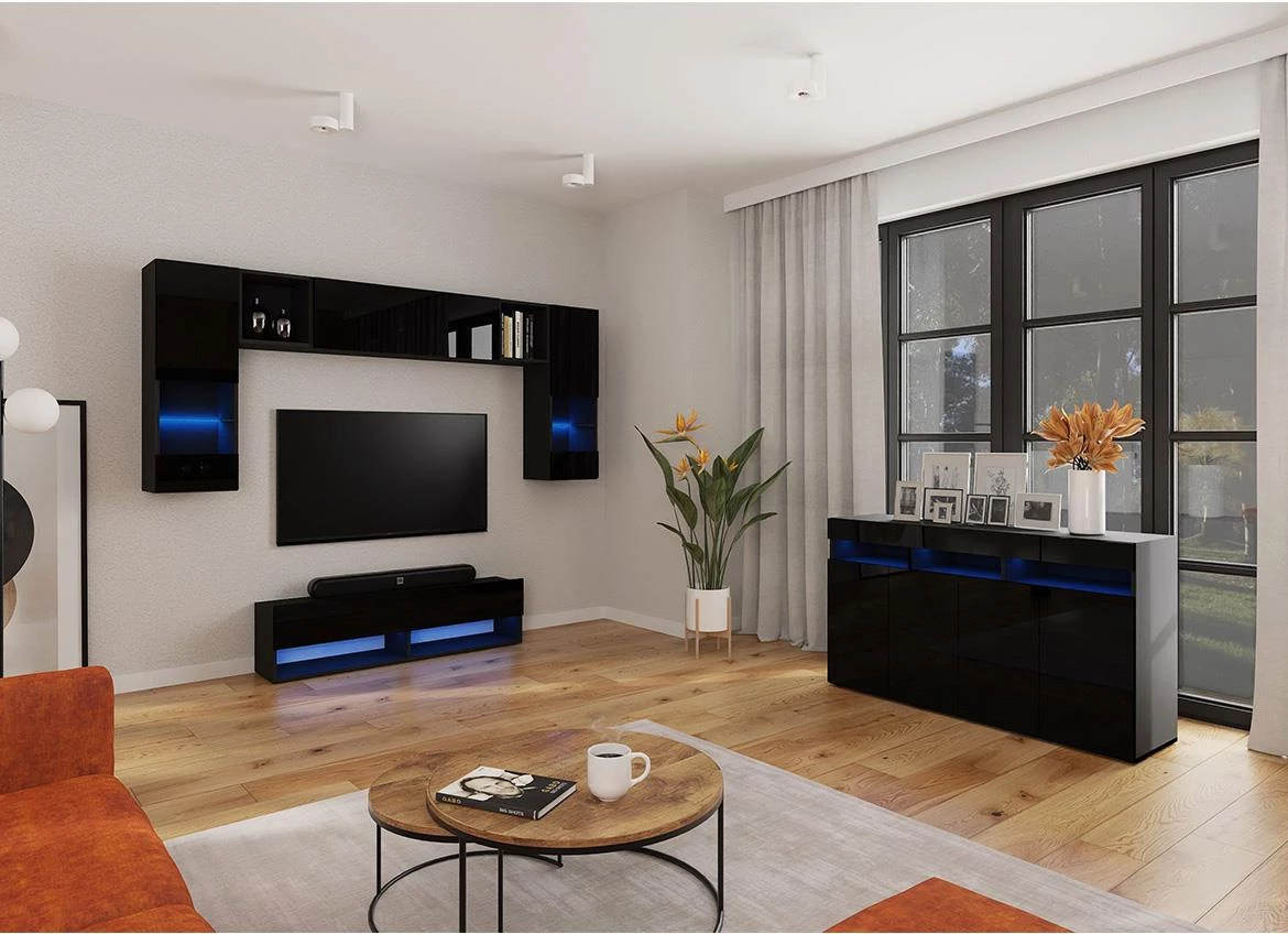 Izumi 140 BL TV komoda, mat crna/s?a?na