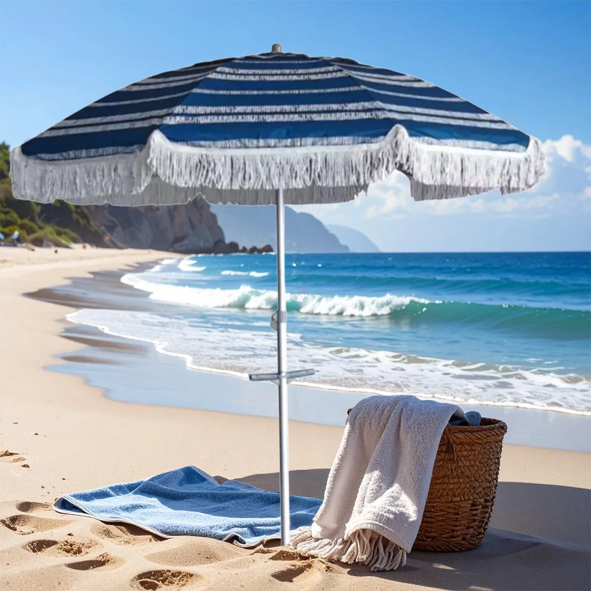 DELUXE suncobran za plažu 200 cm plavi 8031508