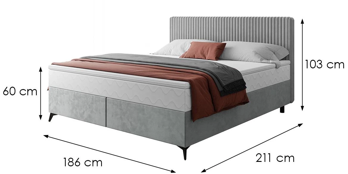 Manila 15/Tilia 86 krevet sa prostorom za odlaganje 186x211x103 cm siva