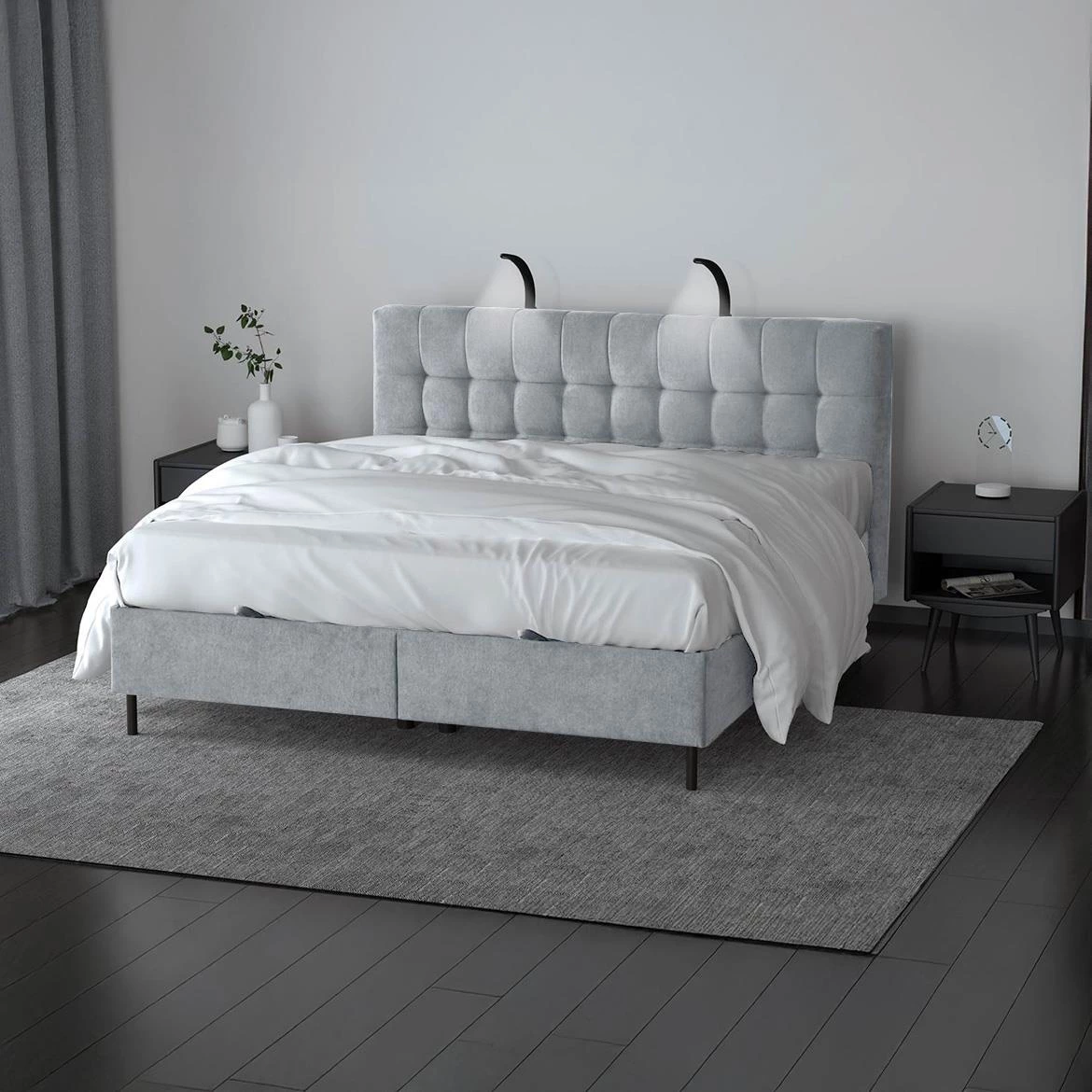 Aston 16 krevet sa prostorom za odlaganje i rasvetom 186x211x137 cm siva