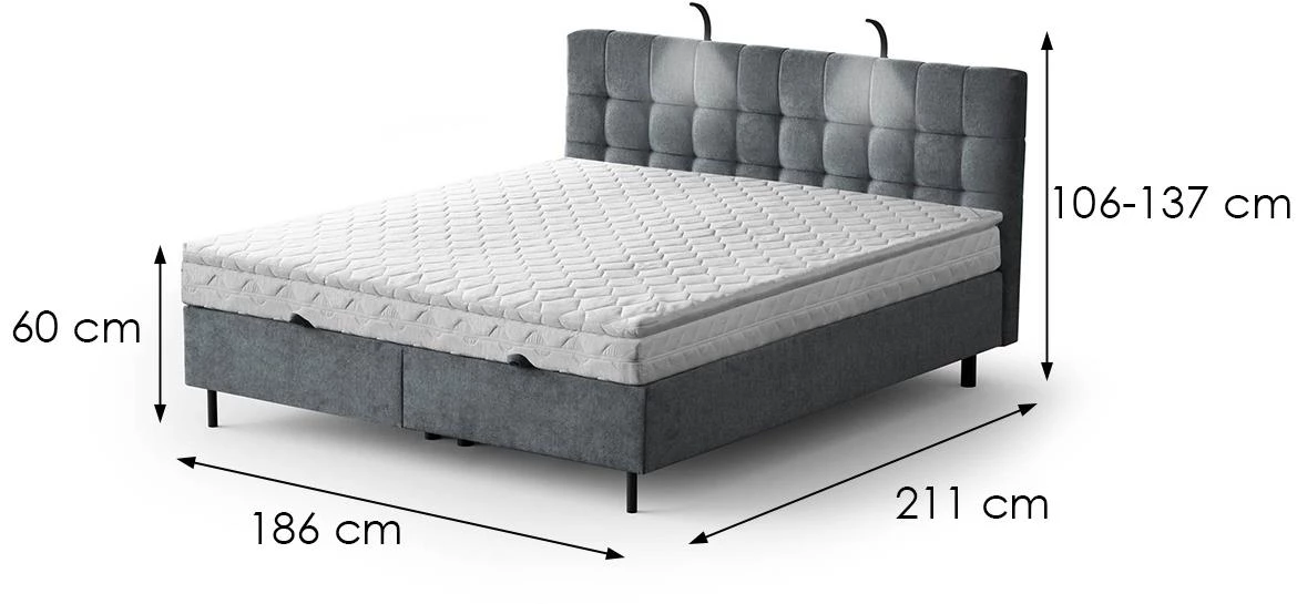 Aston 13 krevet sa prostorom za odlaganje i rasvetom 186x211x137 cm siva