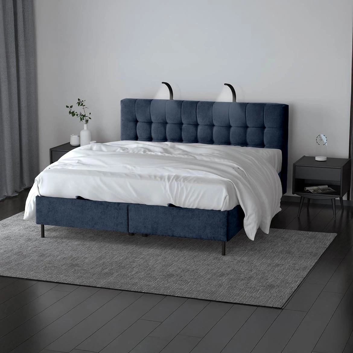 Aston 26 krevet sa prostorom za odlaganje i rasvetom 186x211x137 cm plava