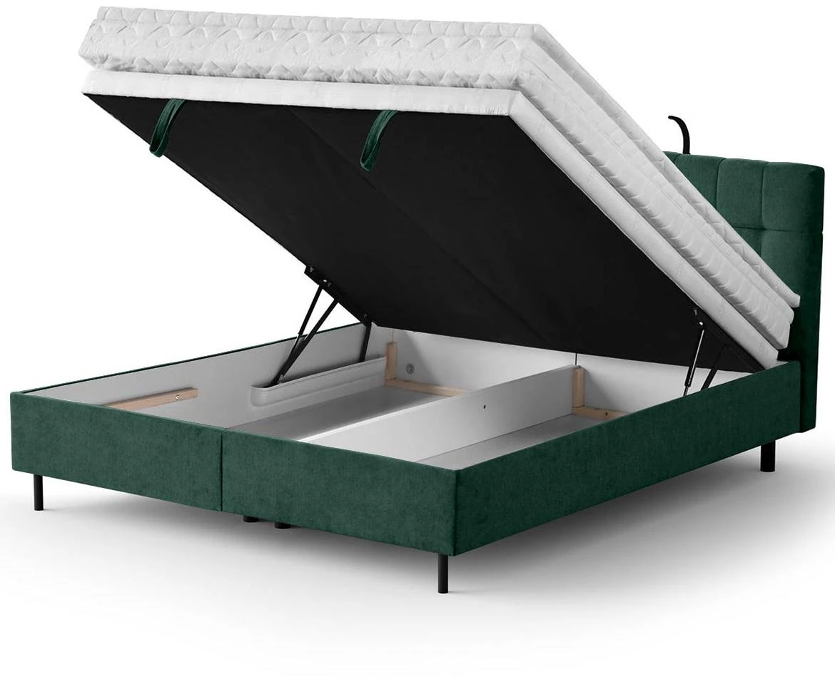 Aston 27 krevet sa prostorom za odlaganje i rasvetom 186x211x137 cm zelena