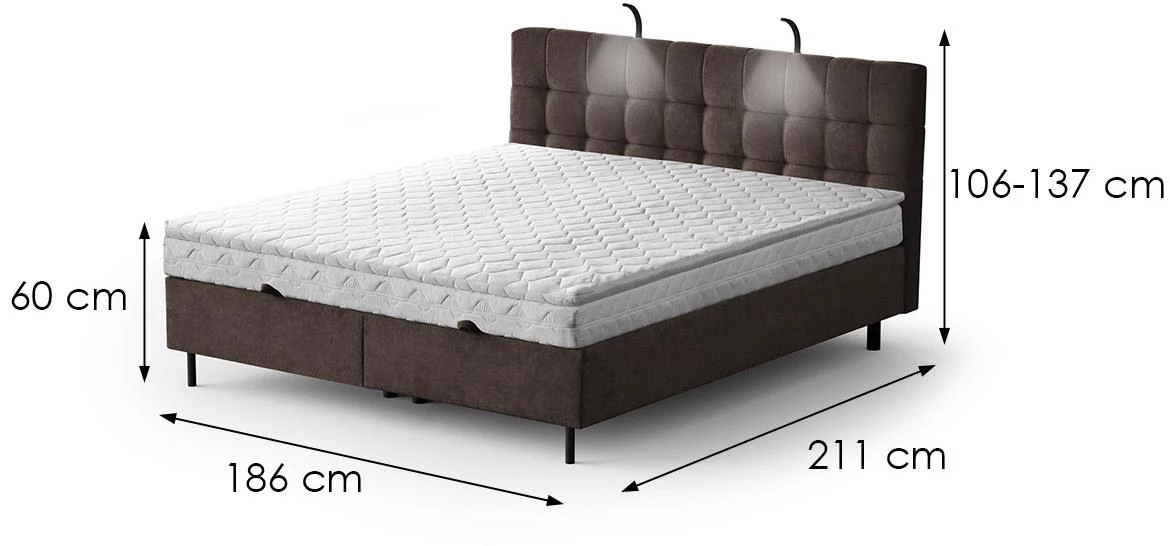 Aston 04 krevet sa prostorom za odlaganje i rasvetom 186x211x137 cm braon