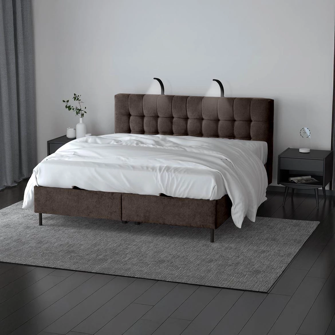 Aston 04 krevet sa prostorom za odlaganje i rasvetom 186x211x137 cm braon