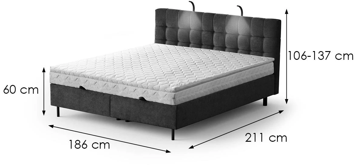 Aston 18 krevet sa prostorom za odlaganje i rasvetom 186x211x137 cm crna