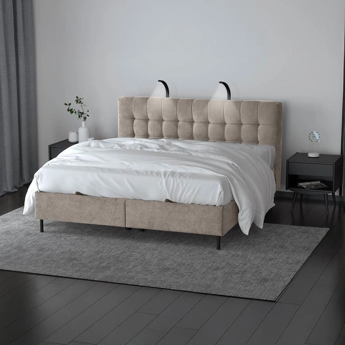 Aston 02 krevet sa prostorom za odlaganje i rasvetom 186x211x137 cm bež