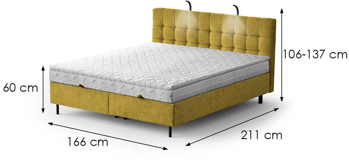 Aston 08 krevet sa prostorom za odlaganje i rasvetom 166x211x137 cm žuta