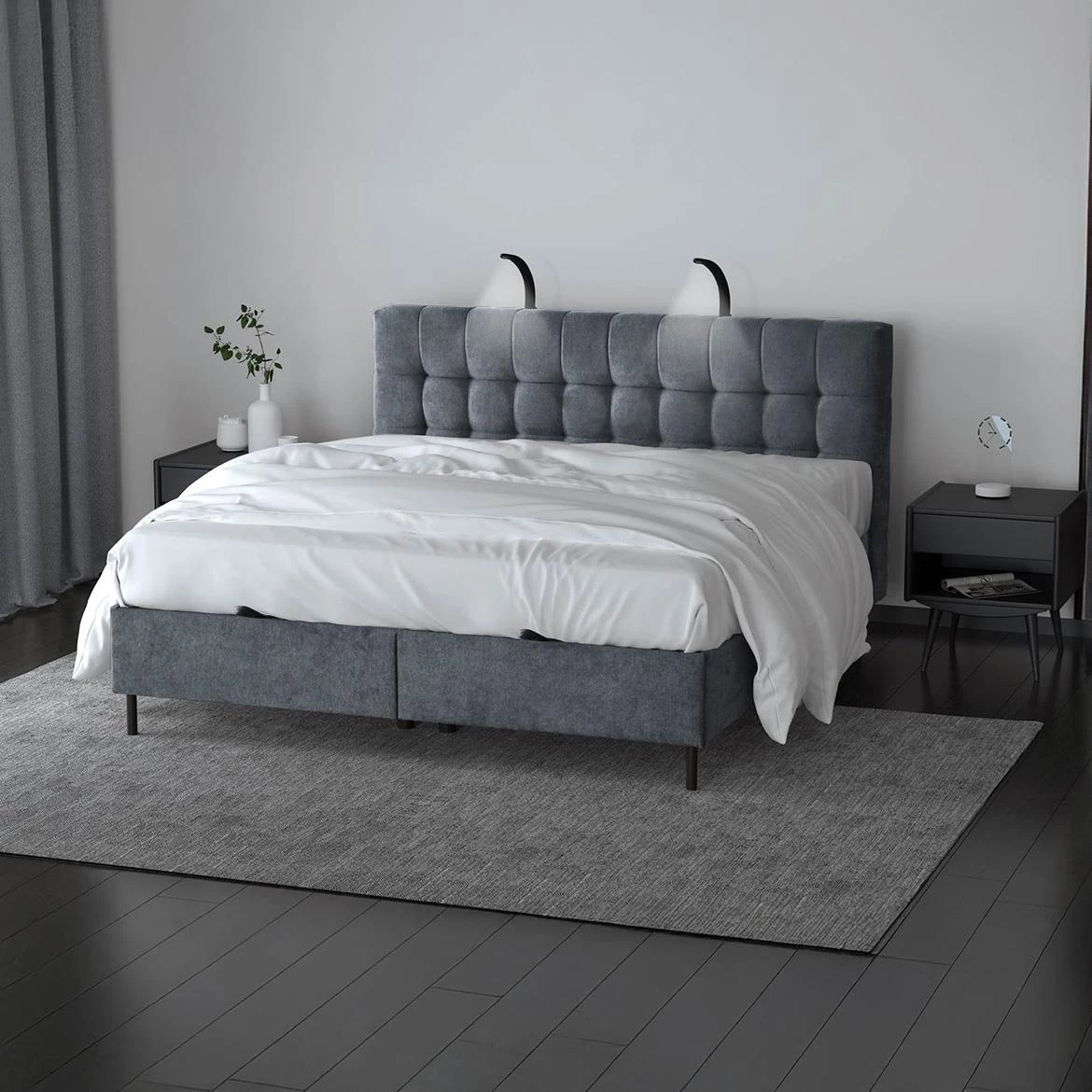 Aston 13 krevet sa prostorom za odlaganje i rasvetom 166x211x137 cm siva