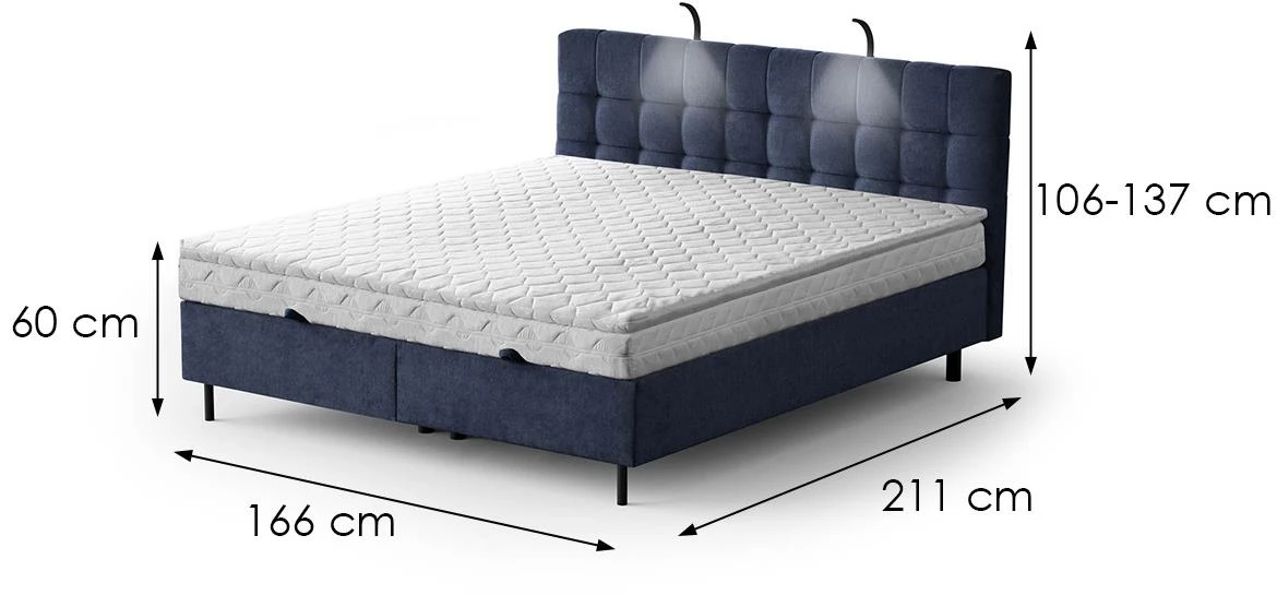 Aston 26 krevet sa prostorom za odlaganje i rasvetom 166x211x137 cm plava