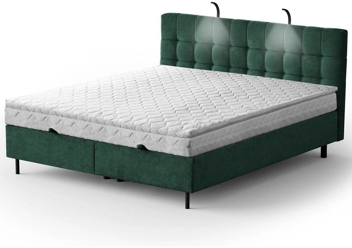 Aston 27 krevet sa prostorom za odlaganje i rasvetom 166x211x137 cm zelena