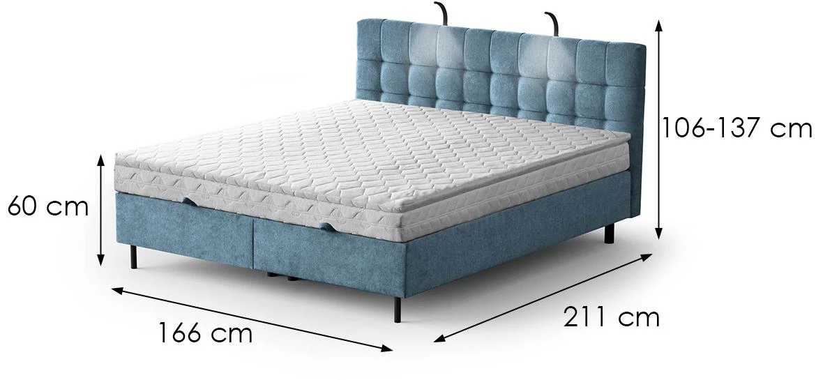Aston 12 krevet sa prostorom za odlaganje i rasvetom 166x211x137 cm plava