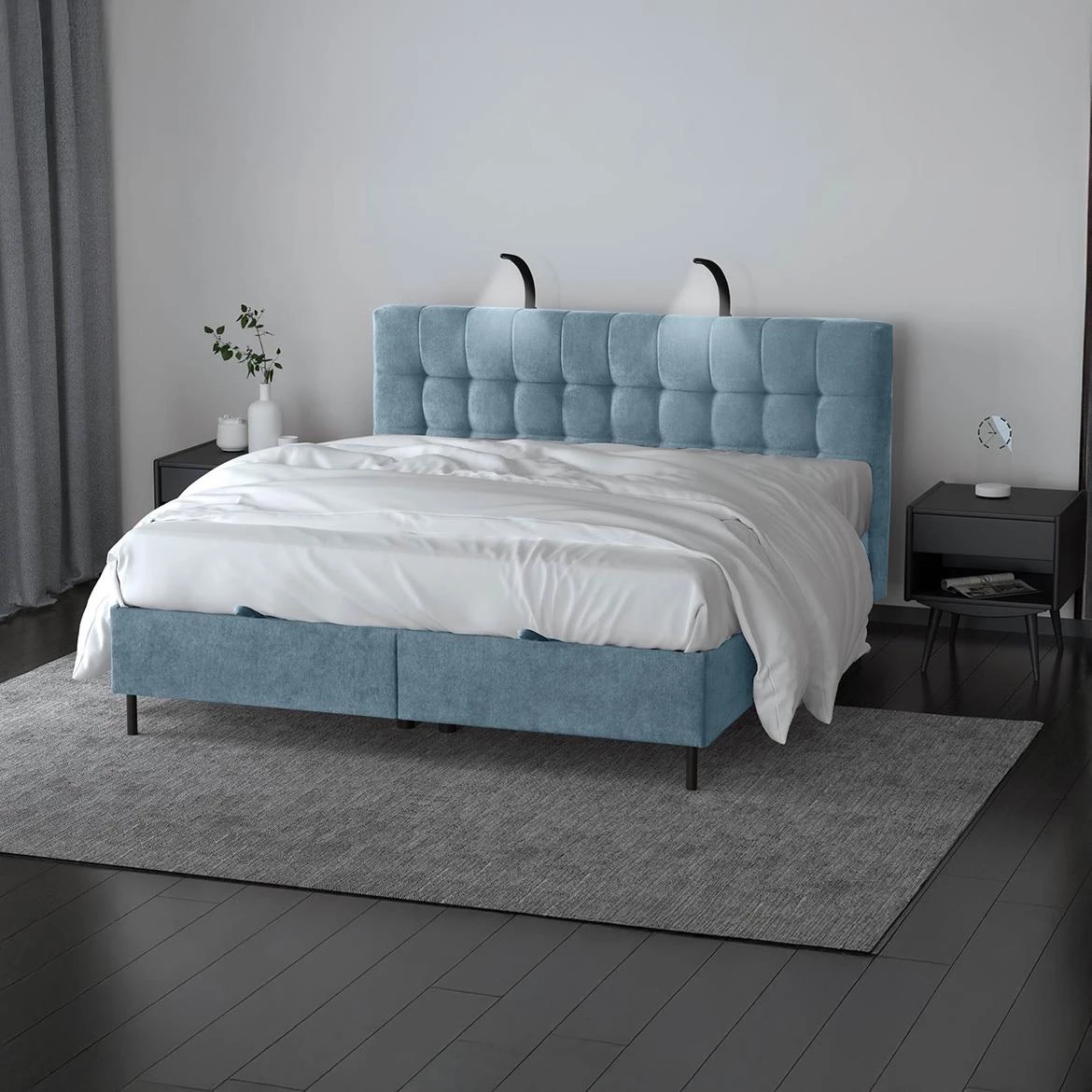 Aston 12 krevet sa prostorom za odlaganje i rasvetom 166x211x137 cm plava