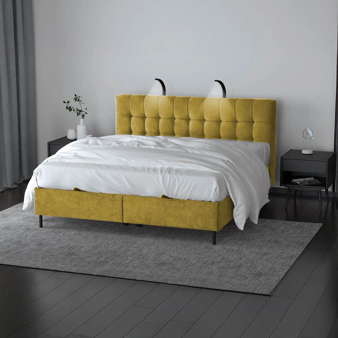 Aston 08 krevet sa prostorom za odlaganje i rasvetom 146x211x137 cm žuta