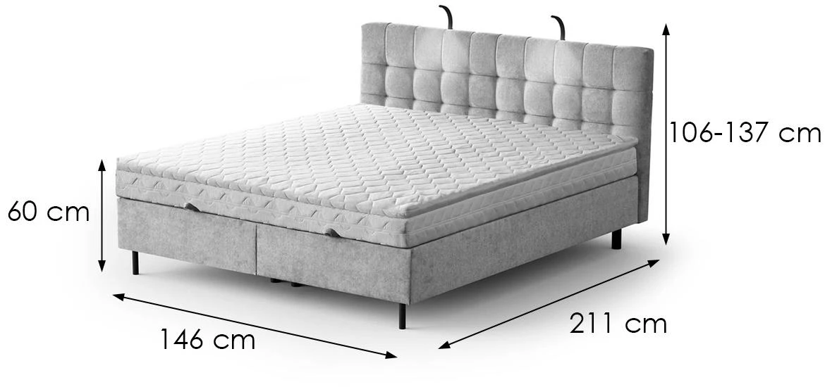 Aston 15 krevet sa prostorom za odlaganje i rasvetom 146x211x137 cm siva