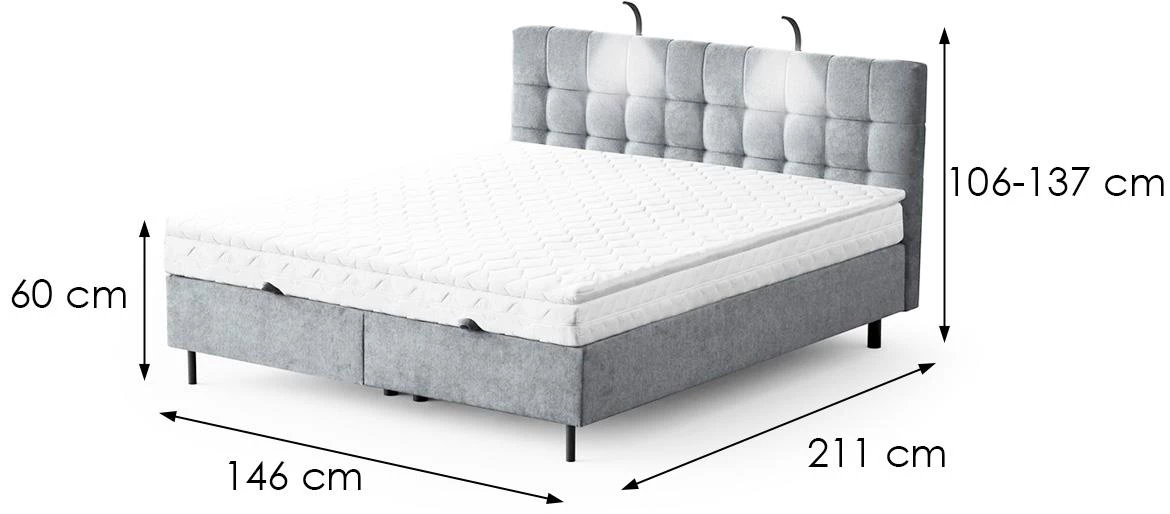 Aston 16 krevet sa prostorom za odlaganje i rasvetom 146x211x137 cm siva