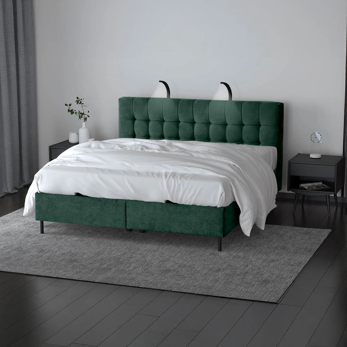 Aston 27 krevet sa prostorom za odlaganje i rasvetom 146x211x137 cm zelena