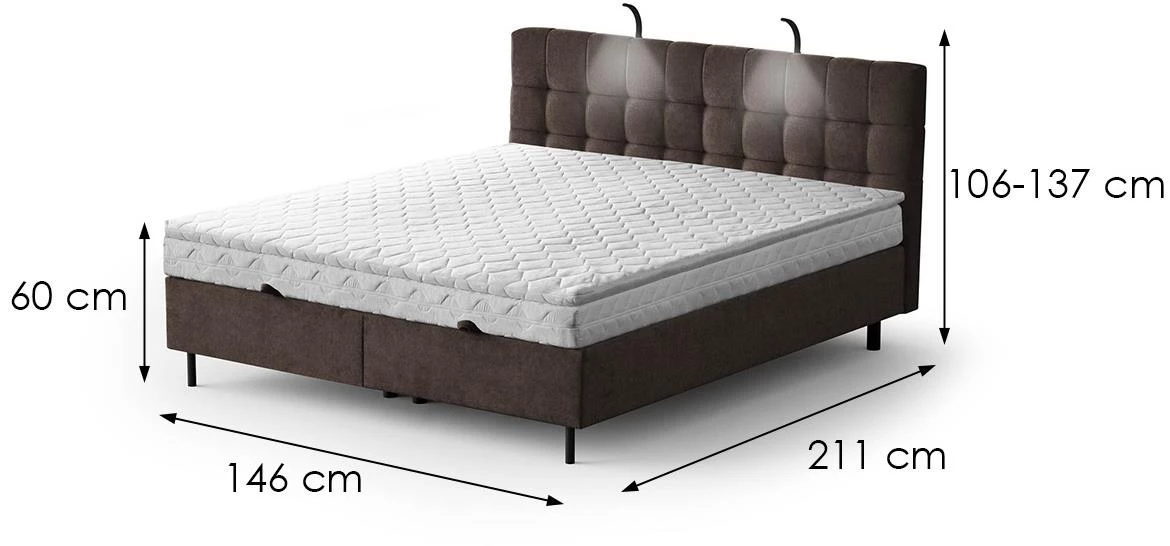 Aston 04 krevet sa prostorom za odlaganje i rasvetom 146x211x137 cm braon