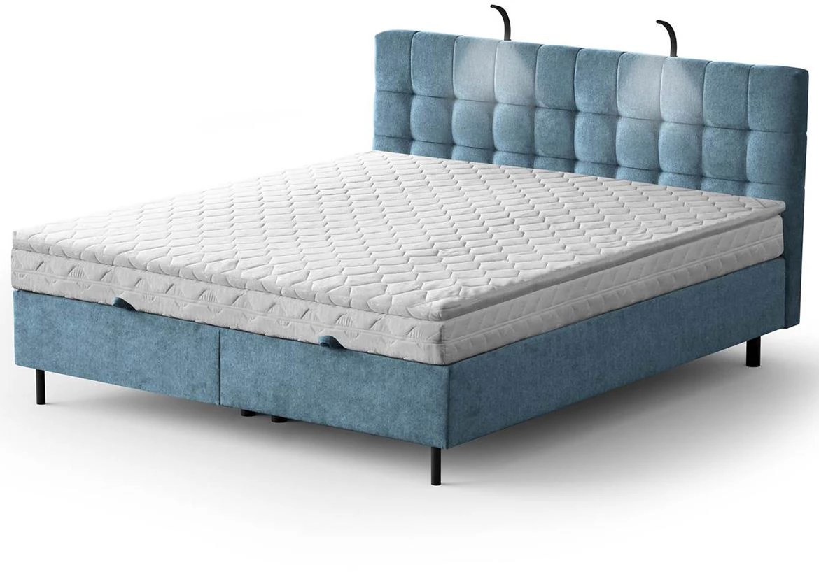 Aston 12 krevet sa prostorom za odlaganje i rasvetom 146x211x137 cm plava