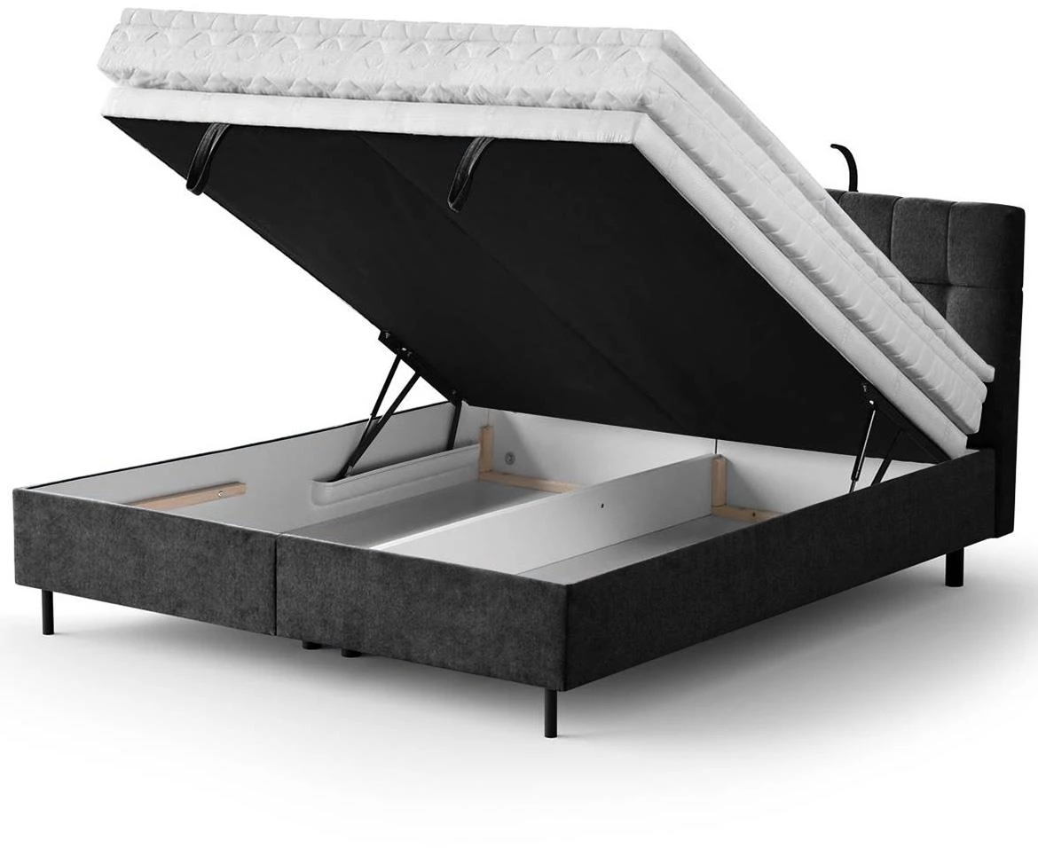 Aston 18 krevet sa prostorom za odlaganje i rasvetom 146x211x137 cm crna