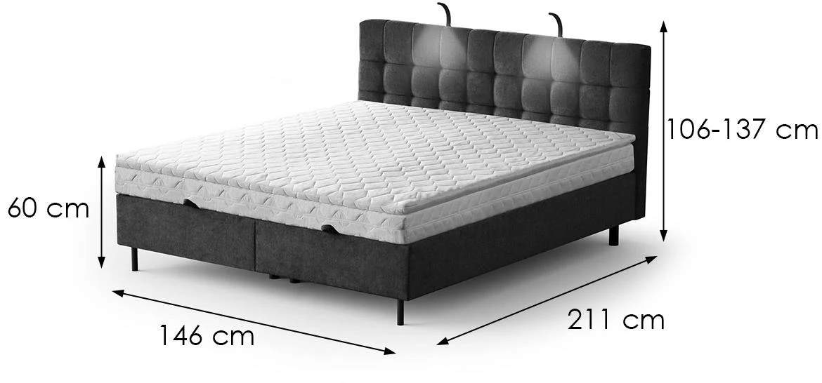 Aston 18 krevet sa prostorom za odlaganje i rasvetom 146x211x137 cm crna