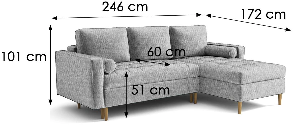 Monza Viva 14 ugaona garnitura na razvlacenje 246x172x101 cm siva desna