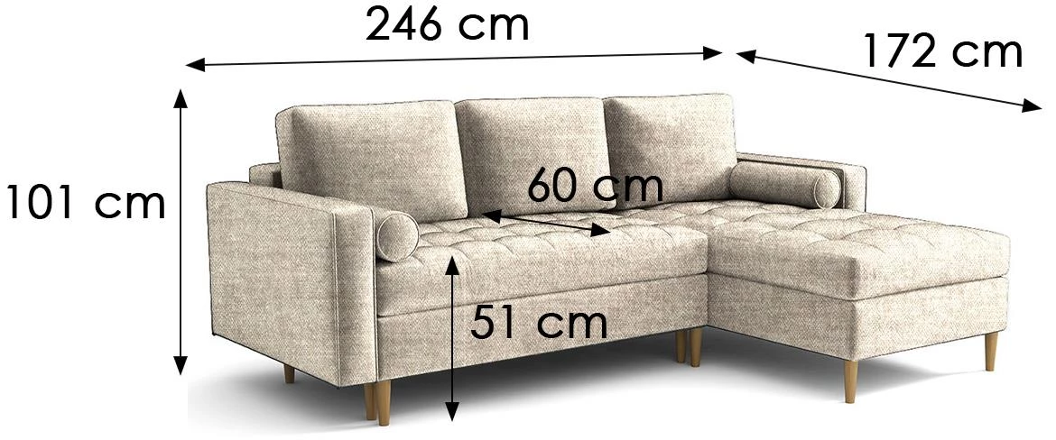 Monza Viva 2 desni ugaona garnitura na razvlacenje 246x172x101 cm bež desna