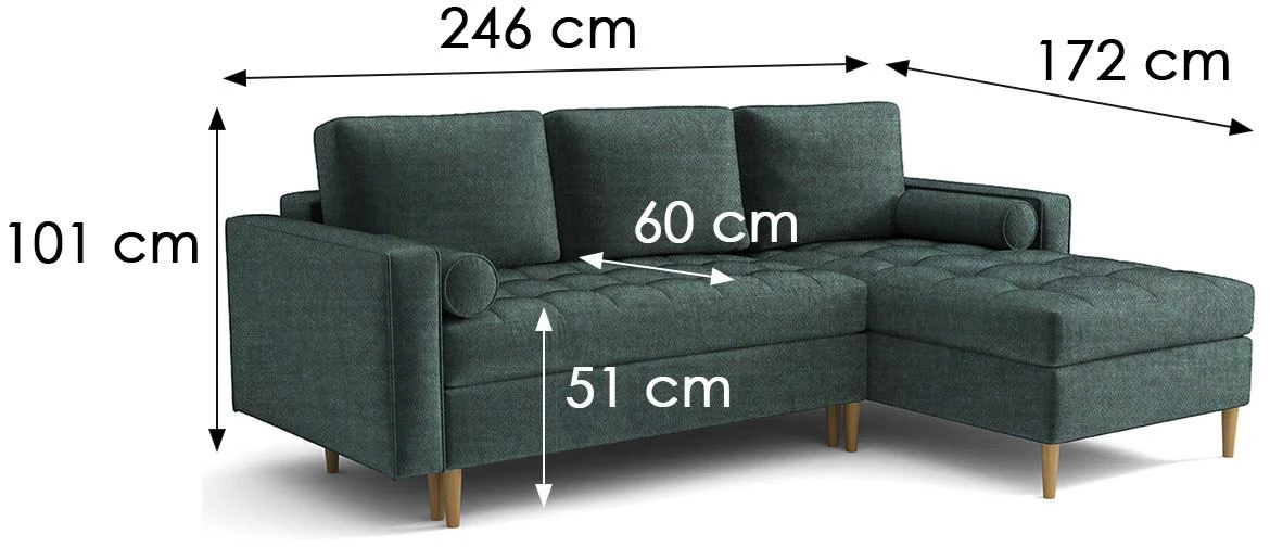 Monza Viva 12 ugaona garnitura na razvlacenje 246x172x101 cm zelena desna