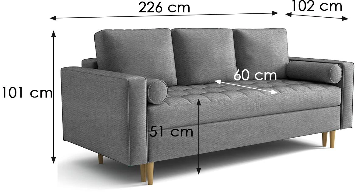 Sofa Monza Viva 14 trosed sa ležajem 226x102x101 cm siva reverzibilan