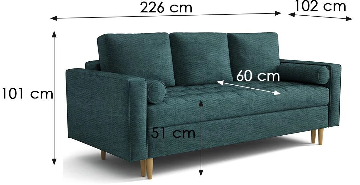 Sofa Monza Viva 12 trosed sa ležajem 226x102x101 cm zelena reverzibilan