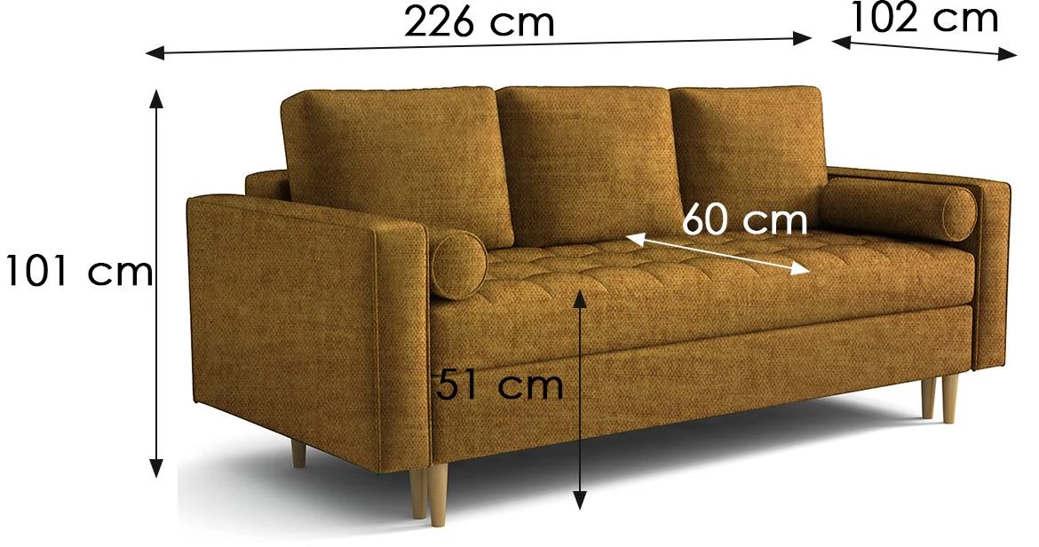 Sofa Monza Viva 9 trosed sa ležajem 226x102x101 cm oker reverzibilan